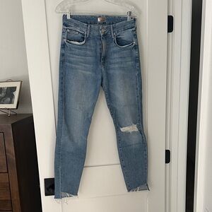 MOTHER Blue Distressed Ankle Jeans
